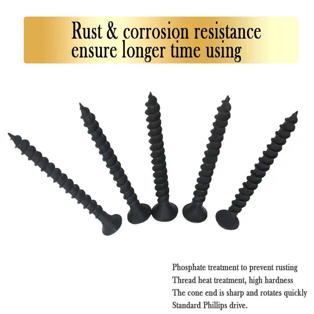 #6 x 1-1/2" Fine Thread Drywall Screw with Phillips Bugle Head, Black Phosphate Coated, Sharp Point, High Strength Quick Self Self Tapping Screw for Drywall Sheetrock, Wood and More, 80Pcs