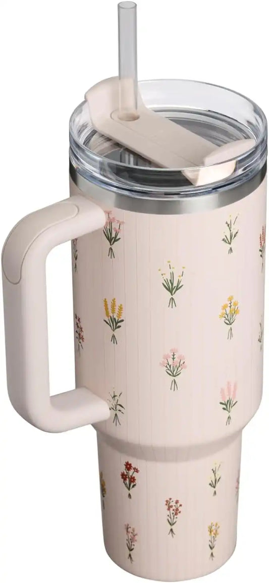 STANLEY Quencher H2.0 Flow State Tumbler, 40 oz, Rose Quartz Bouquets