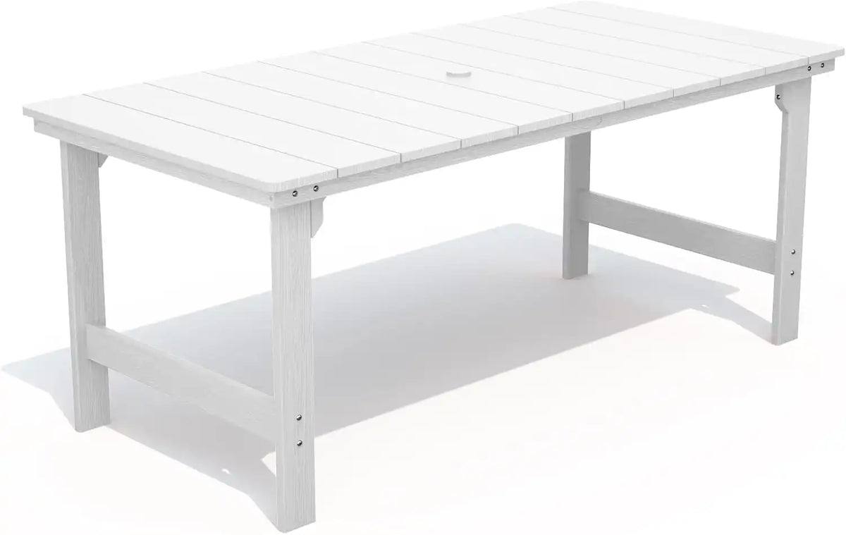 THOEOE Outdoor Dining Table, Rectangular Dining Table for 5-7 White