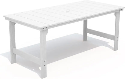THOEOE Outdoor Dining Table, Rectangular Dining Table for 5-7 White