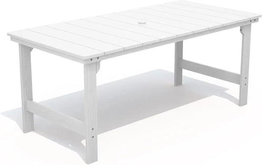 THOEOE Outdoor Dining Table, Rectangular Dining Table for 5-7 White
