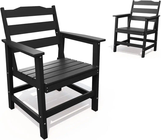 THOEOE Outdoor Dining Chair Set of 2, HDPE Patio Armchairs Black