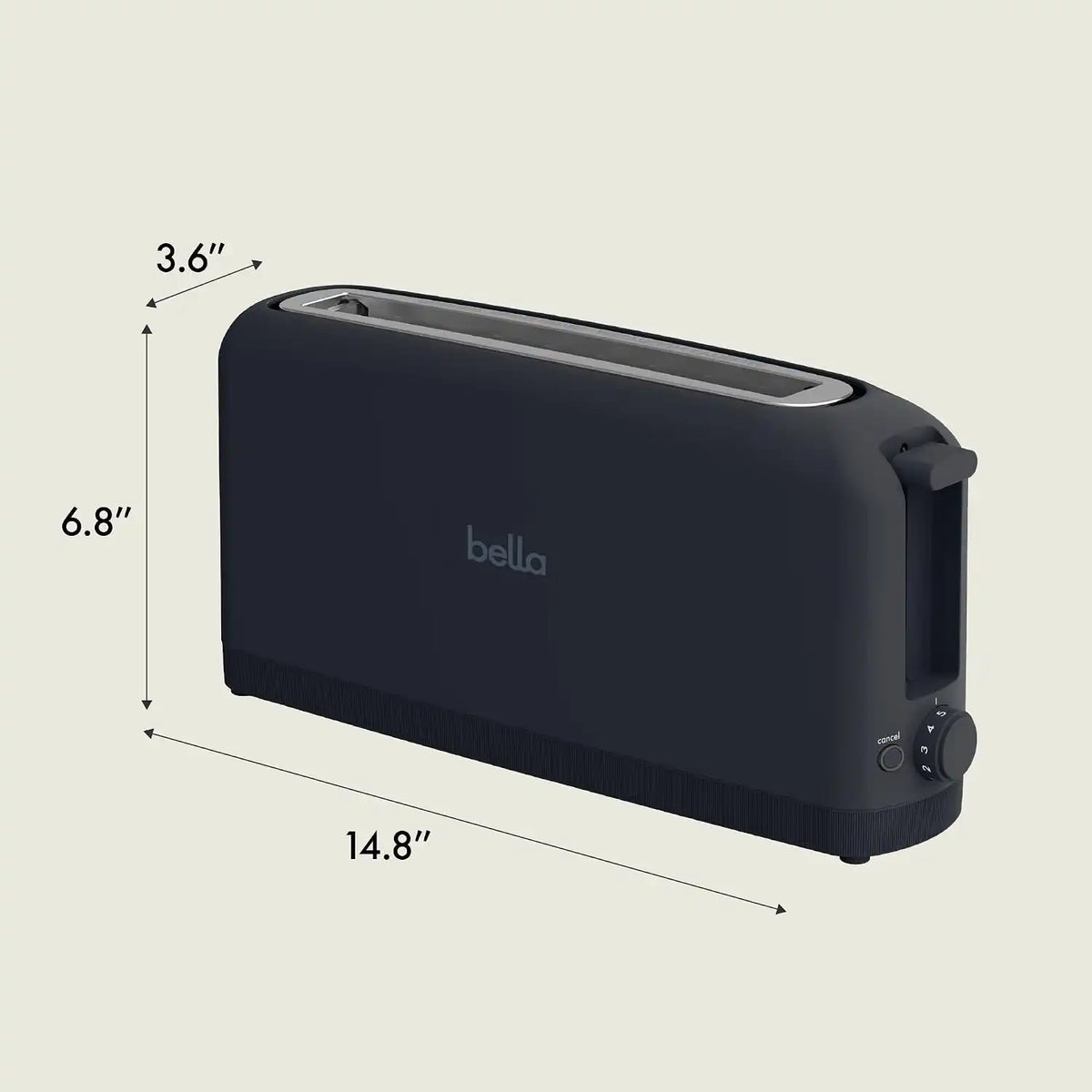 bella Fits-Anywhere™ 2-Slice Slim Toaster, Long Slot & Extra Wide, Slate