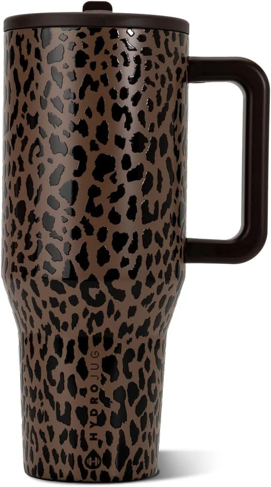 HydroJug Traveler 32oz, Insulated Water Bottle with Handle, Brown Leopard