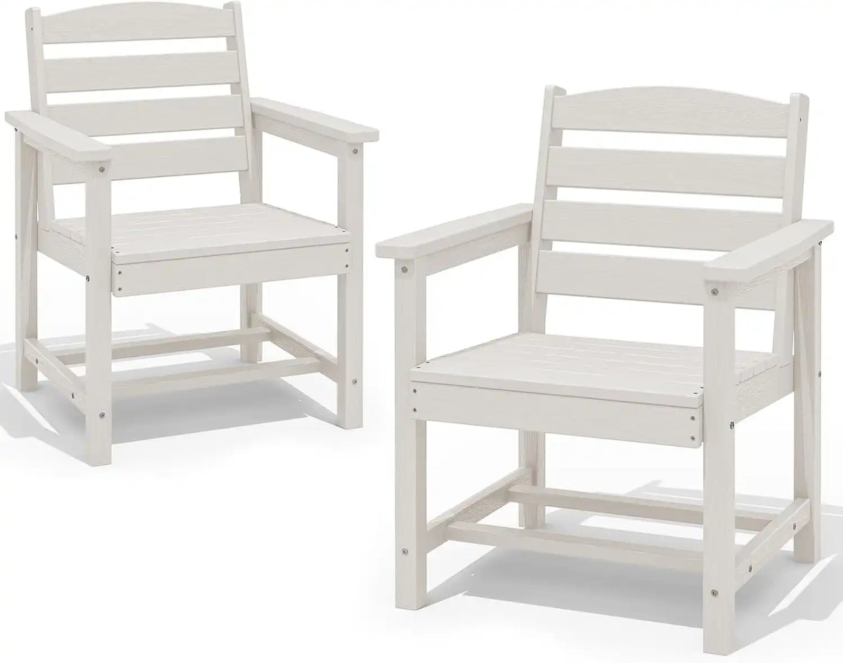 SERWALL Patio Dining Chair Set of 2,All Weather HDPE Dining Chair, White