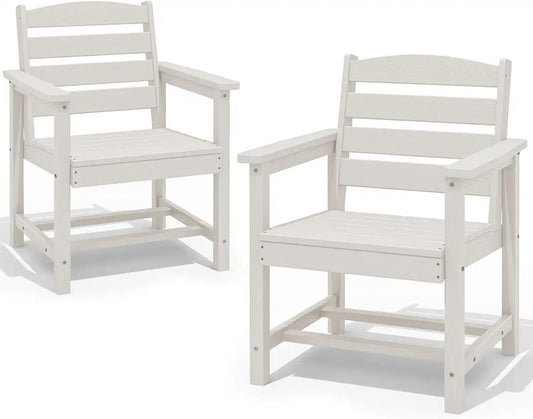 SERWALL Patio Dining Chair Set of 2,All Weather HDPE Dining Chair, White