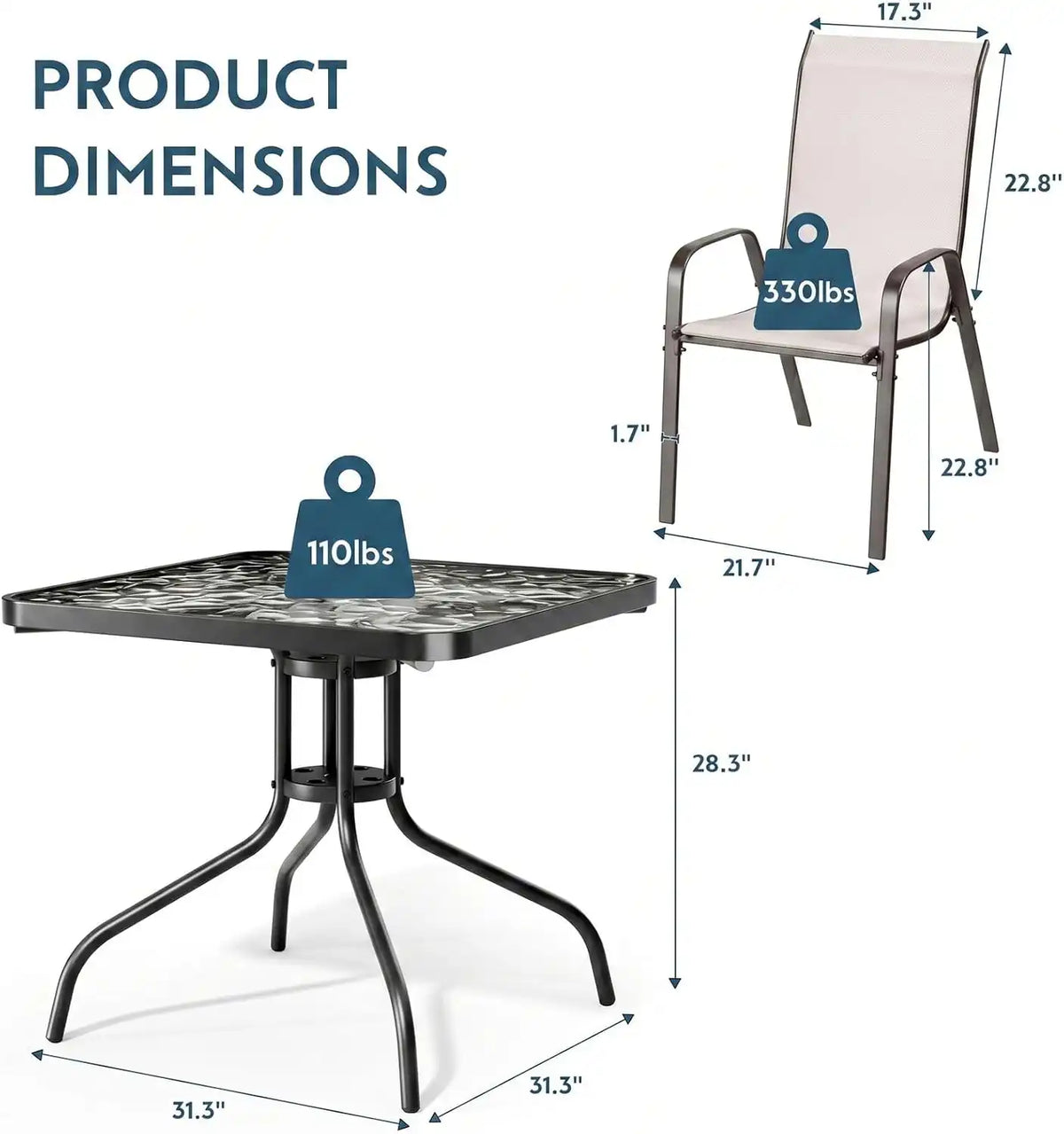 Arlopu 5 Pieces Outdoor Patio Dining Set, Glass Table and Textilene Chair
