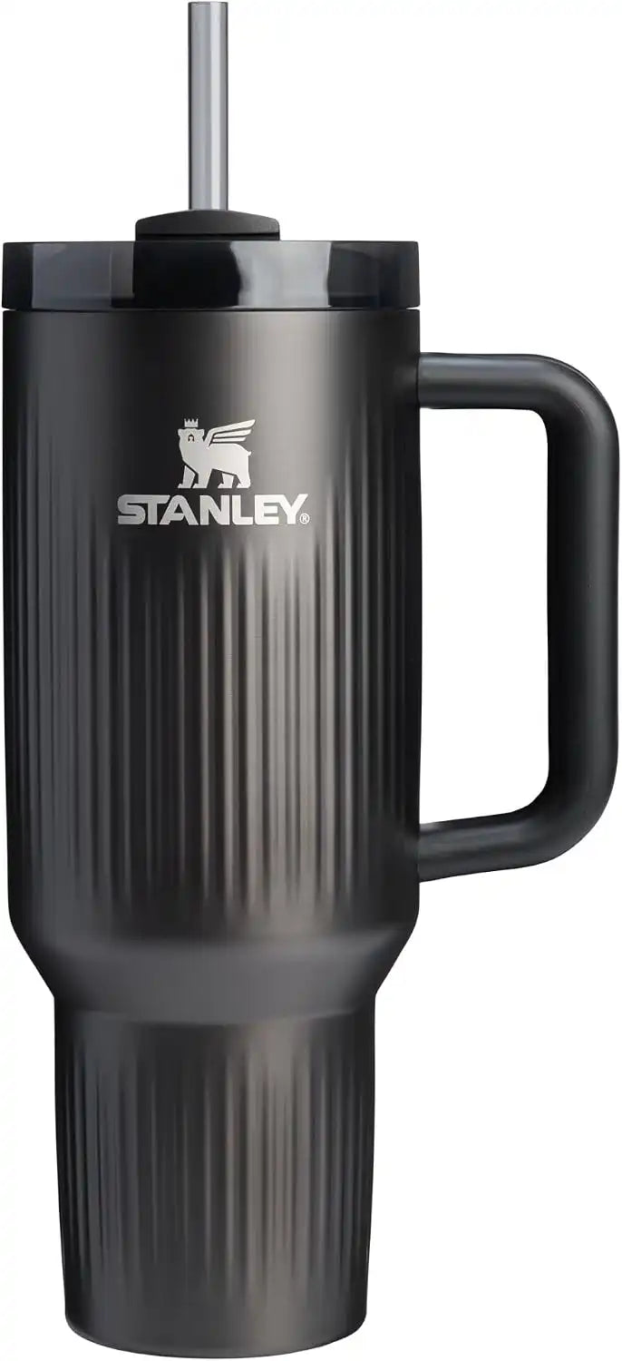 STANLEY Quencher H2.0 Tumbler with Handle and Straw 40 oz | Flowstate 3-Position Lid | Cup Holder Compatible for Travel | Insulated Stainless Steel Cup | BPA-Free | Fluted Black