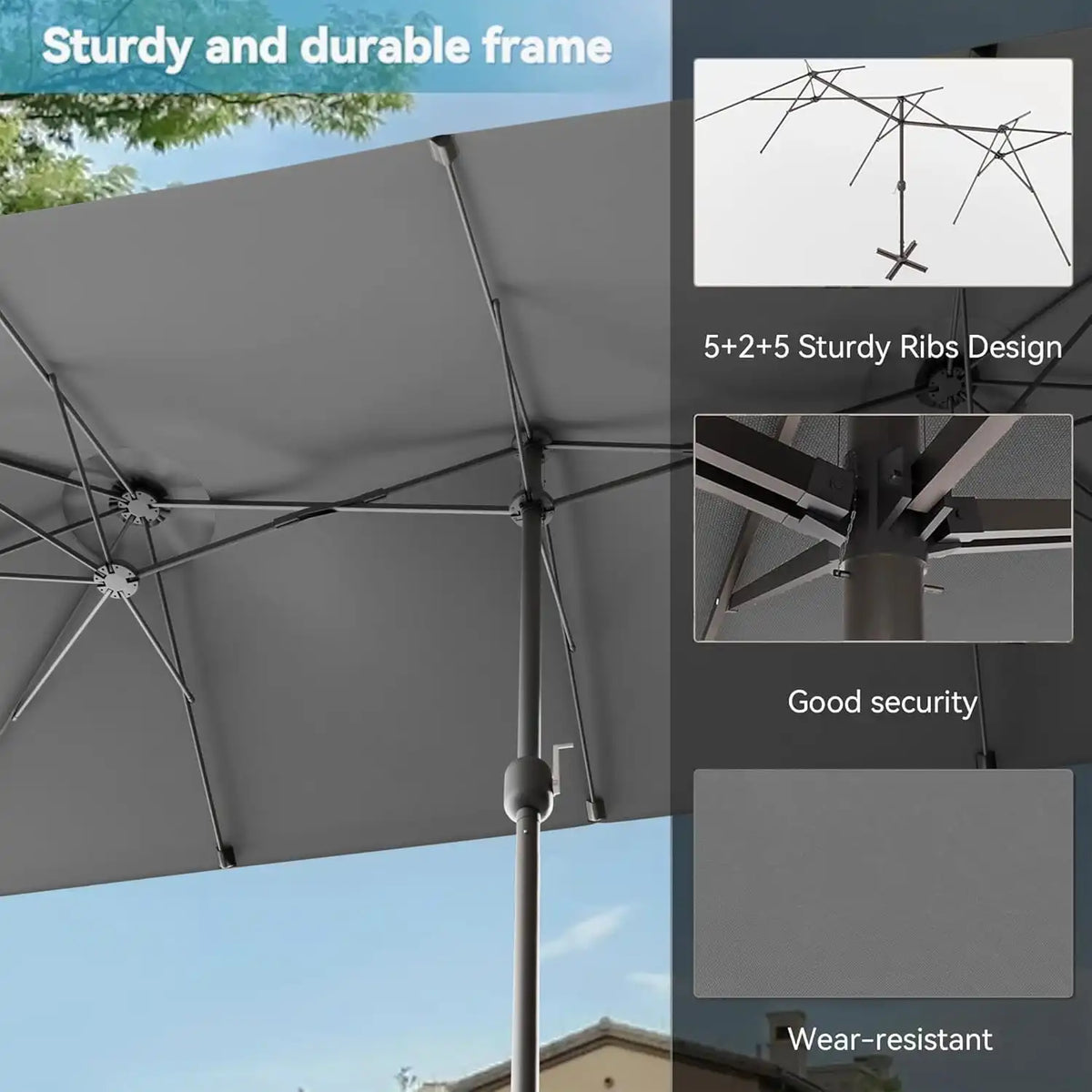 10 PCS Outdoor Patio Dining Set with 13.6ft Double-Sided Patio Umbrella,Patio Table and Chairs Metal Outdoor Patio Furniture Set,Dining Table Set with Swivel Chairs,Grey