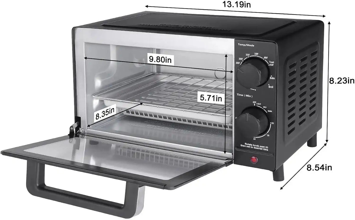 Mainstay Toaster Oven Combo Kitchen Appliances, Fits 9” Pizza, 4 Slice Capacity, Powerful Circulation, Auto Shutoff, Includes Baking Rack Pan Quartz, up to 60 Min, Easy Clean (Black)