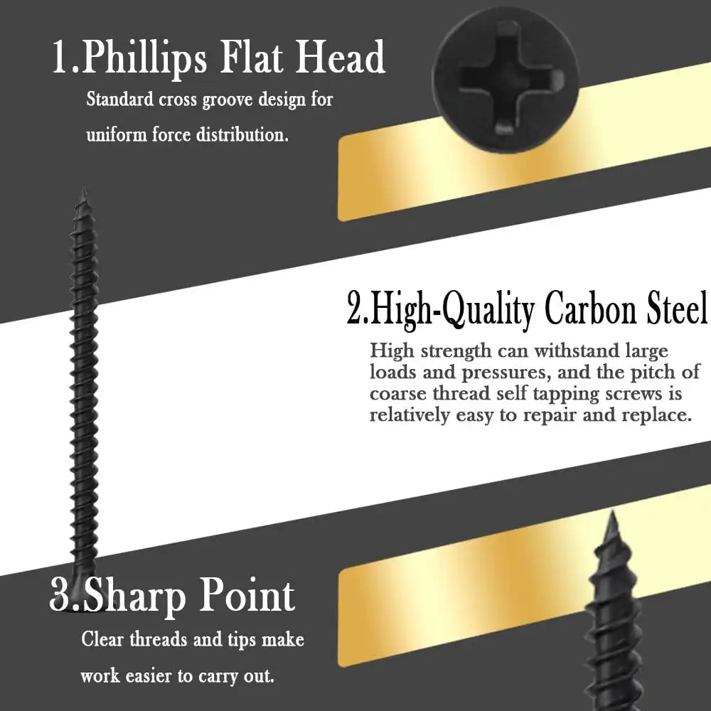Drywall Screws Kit #6 x 2-Inch, Fine Thread Wood Screws, Bugle Head Phillips Drive Sheetrock Screws Set, Self Tapping Dry Wall Screws, Phosphate Coated Finish, Sharp Point, Black, 65 Pack