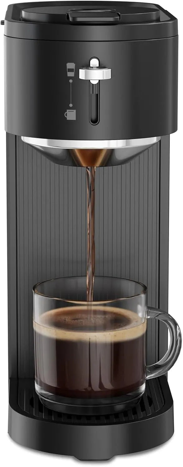 Kismile K-mini Single Serve Coffee Maker for K Cup and Ground Coffee - Dual Brew Coffee Machine,Adjustable 6oz-14oz Cup Size, Auto Clean & Shut Off, Compact Design for Home/Office (Matte Black)