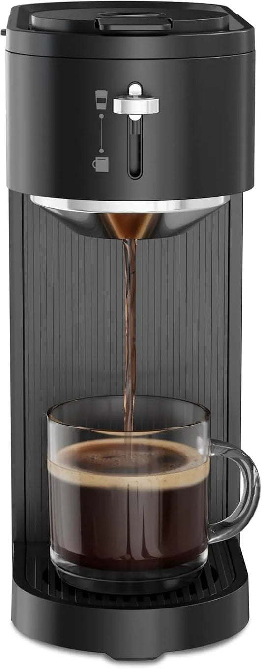 Kismile K-mini Single Serve Coffee Maker for K Cup and Ground Coffee - Dual Brew Coffee Machine,Adjustable 6oz-14oz Cup Size, Auto Clean & Shut Off, Compact Design for Home/Office (Matte Black)