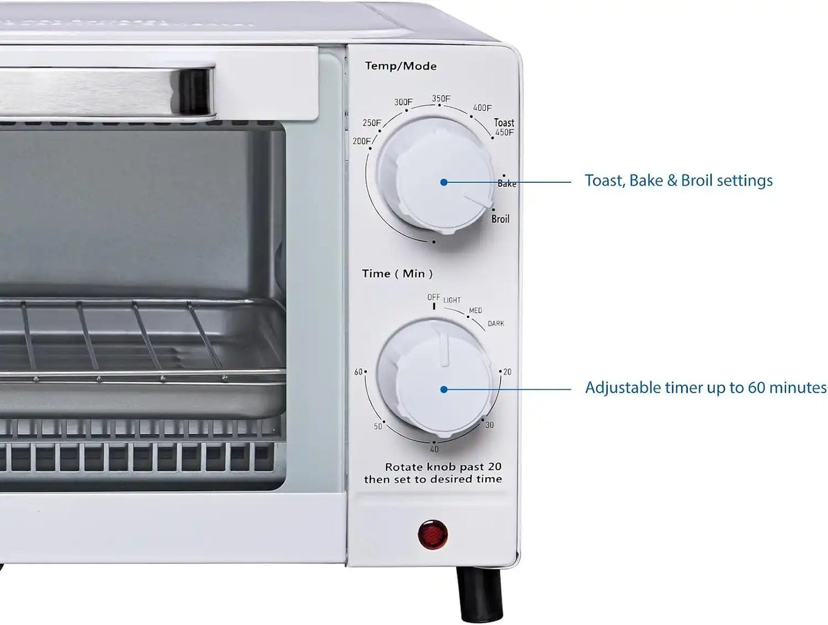 Mainstay Toaster Oven Combo Kitchen Appliances, Fits 9” Pizza, 4 Slice Capacity, Powerful Circulation, Auto Shutoff, Includes Baking Rack Pan Quartz, up to 60 Min, Easy Clean (Arctic White)