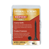 #7 x 1-3/8" Phillips Bugle Head Coarse Thread Sharp Point Drywall Screw, Self Tapping Wood Screws with Black Phosphate Coated, Ideal Screw for Drywall, Wood and Sheetrock, 90 Pieces