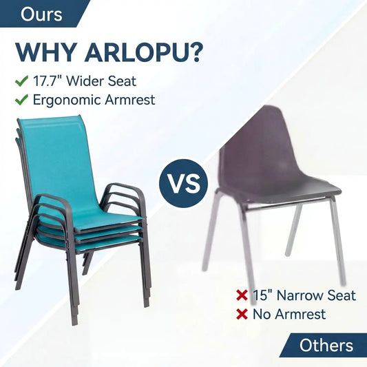 Arlopu 5 Pieces Outdoor Patio Dining Set, Glass Table and Textilene Chair