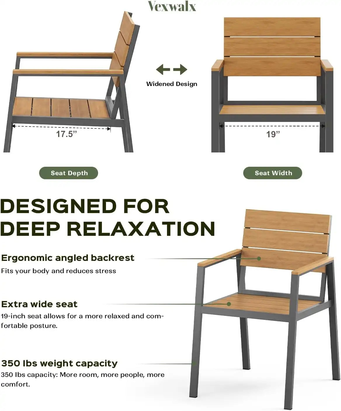 Vexwalx Outdoor Dining Set, Aluminum Dining Table Set for 6, Patio Table and Chairs Set with Umbrella Hole, All Weather HDPS Outdoor Table and Chairs for 6 (7-Piece, Gray-Teak)