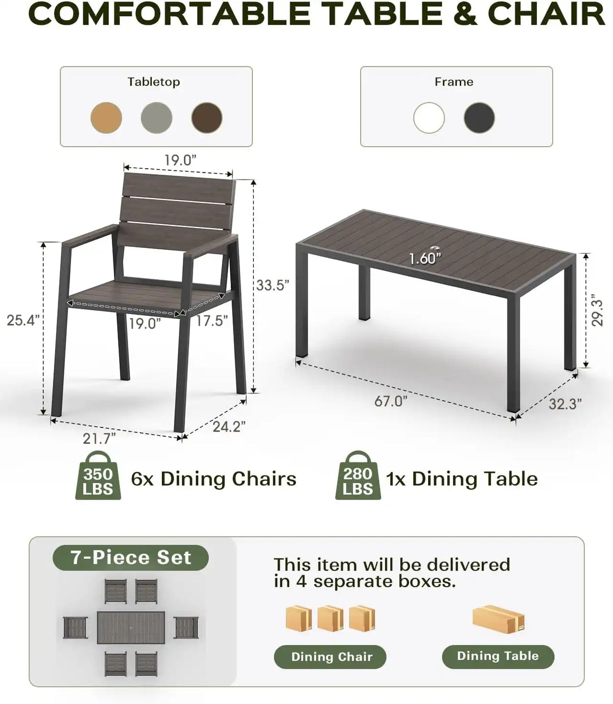 Vexwalx Outdoor Dining Set, HDPS + Aluminum Patio Dining Chairs with Ergonomic Design and Wide Seat, 2 Piece Outdoor Chairs for Garden, Backyard, Deck (2-Piece, Charcoal)