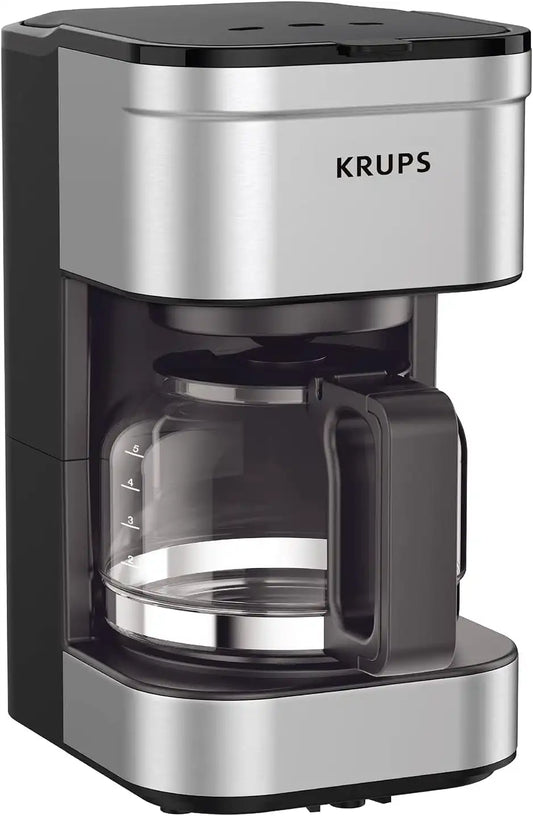 KRUPS Simply Brew Compact 5 Cup Coffee Maker: Stainless Steel Design, Pause & Brew, Keep Warm, Reusable Filter, Drip-Free Carafe