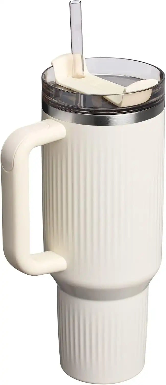 STANLEY Quencher H2.0 Tumbler with Handle and Straw 40 oz | Flowstate 3-Position Lid | Cup Holder Compatible for Travel | Insulated Stainless Steel Cup | BPA-Free | Fluted Cream Gloss