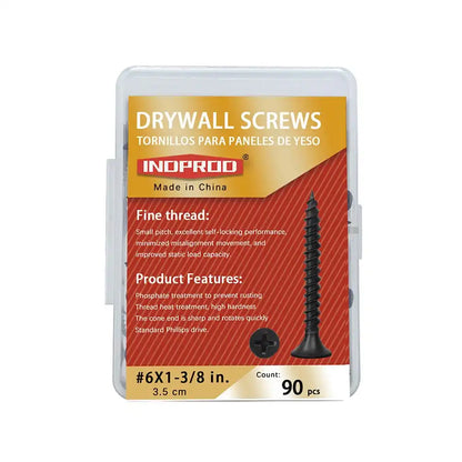 #6 x 1-3/8" Phillips Bugle Head Fine Thread Sharp Point Drywall Screw, Self Tapping Wood Screws with Black Phosphate Coated, Ideal Screw for Drywall, Wood and Sheetrock, 90 Pieces