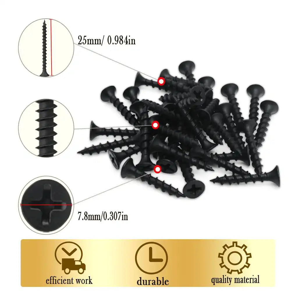 Drywall Screws, #7 x 1 in., Coarse Thread Phillips Bugle Head Screw for Drywall/Wood, Black Phosphate Coated Finish, Sharp Point, High Hardness Quick Self Tapping Screws, Black (120 Pieces)