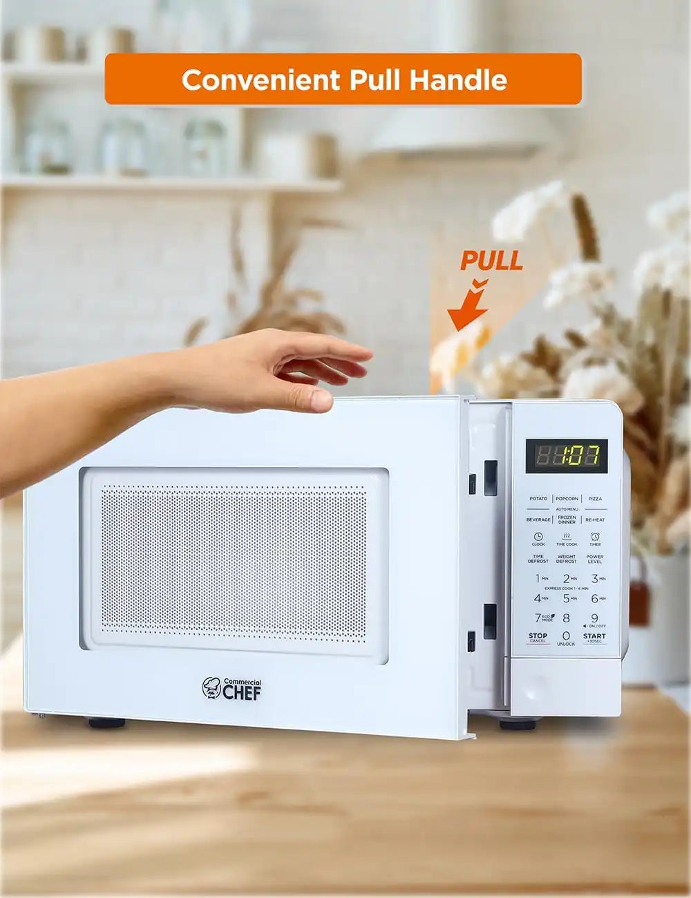 Commercial Chef 0.7 Cu. Ft. Countertop Microwave Oven, CHM770W, White