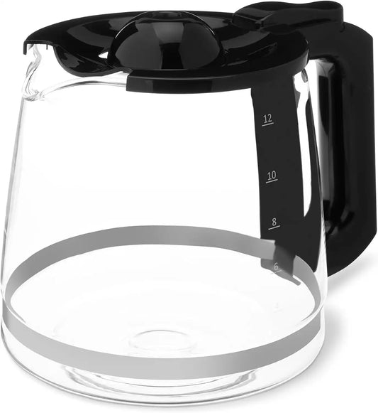 Amazon Basics 12-Cup Glass Replacement Carafe for Coffee Maker, Comfort-Grip Handle, Dripless Spout, Black，Only for B0D9QDMK9X, B0D9QGF1WX, 12 cup (Pack of 6)