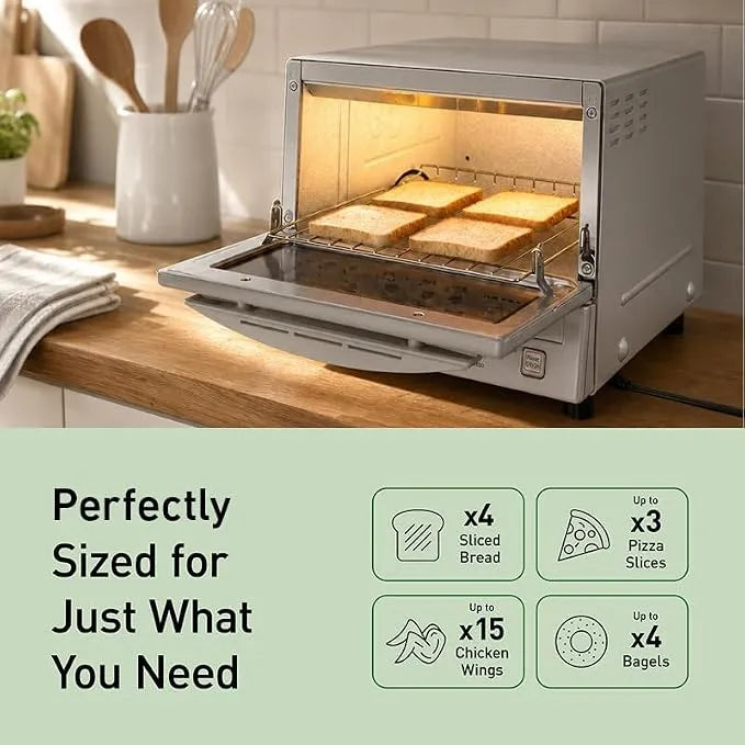 Panasonic FlashXpress Toaster Oven Countertop, 4-Slice Small Toaster Oven Compact Size with Double Infrared Heating, 6 Auto Cook Options and Precise Temperature Control, 1300W - NB-G110P (Silver)