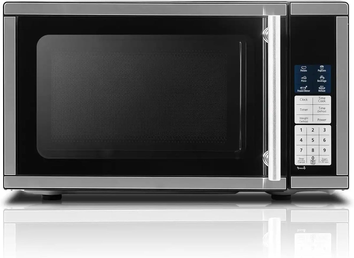 Smad 0.7 Cu.Ft Small Microwave, Countertop Microwave Oven with Removable Turntable, 6 Auto Menus and Child Lock, Mini Oven microondas for Apartments, Dorm and Kitchen, Stainless Steel, 700W
