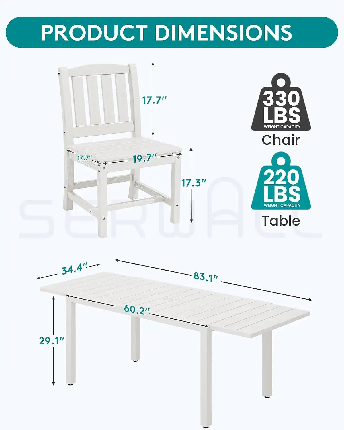 SERWALL Outdoor Patio Dining Set for 8, White