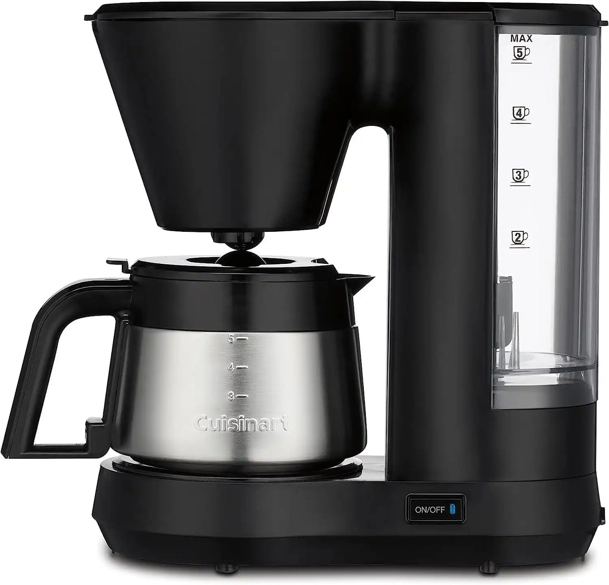 Cuisinart 5-Cup Coffee Maker with Stainless Steel Carafe, Coffee Machine with Removable Water Reservoir, Charcoal Water Filter, 30-Minute Keep Warm, and Brew Pause, DCC-5570NAS, Stainless Steel