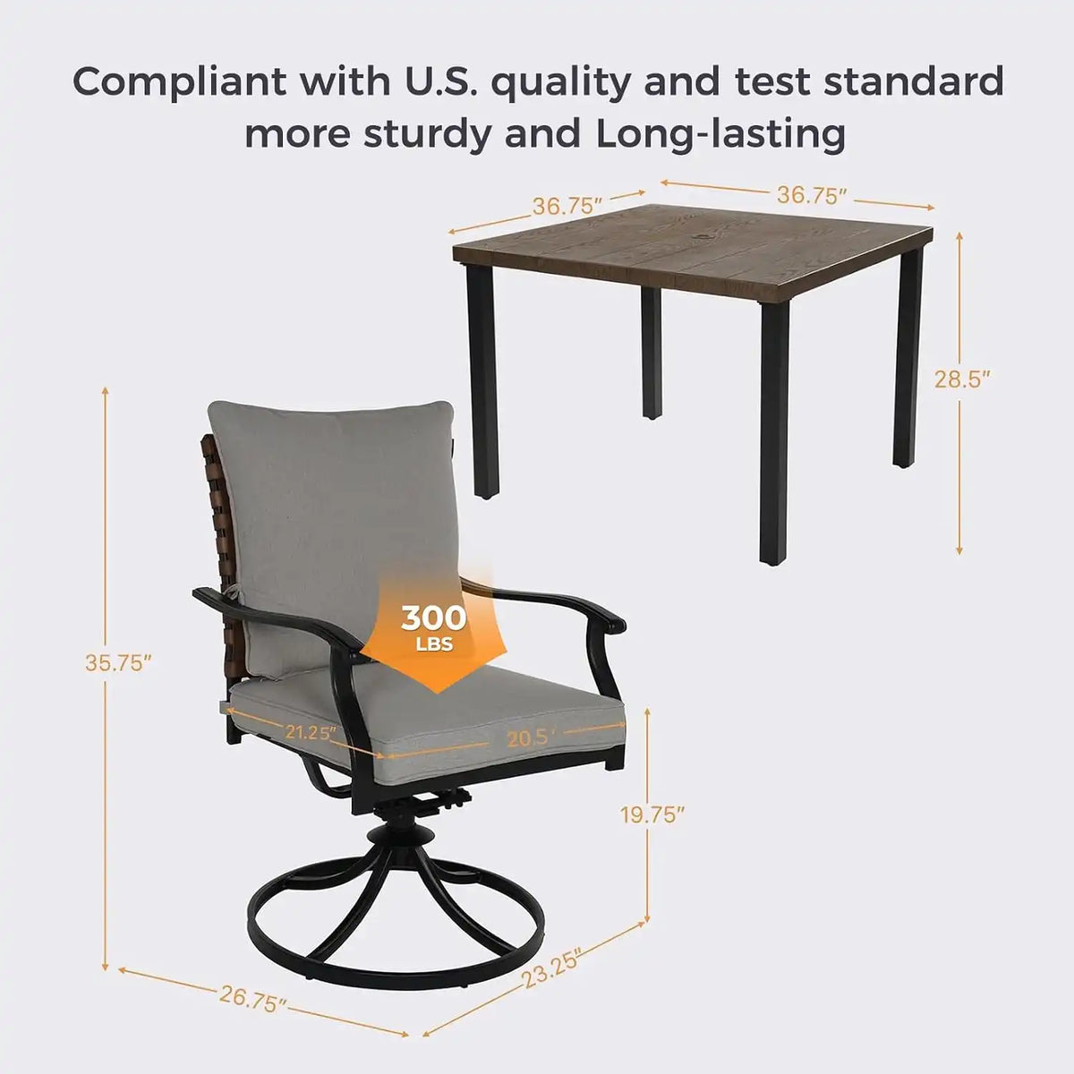 Grand patio 5-Pc Outdoor Swivel Dining Set, 4 Gray Chairs + Table, Brown