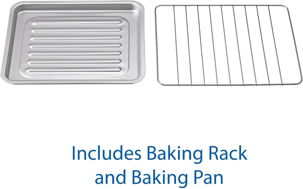 Mainstay Toaster Oven Combo Kitchen Appliances, Fits 9” Pizza, 4 Slice Capacity, Powerful Circulation, Auto Shutoff, Includes Baking Rack Pan Quartz, up to 60 Min, Easy Clean (Arctic White)