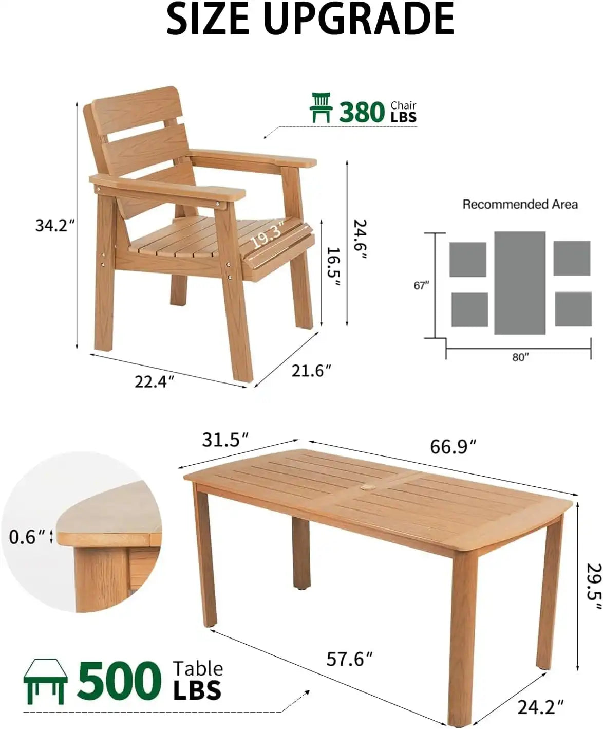 5pcs Patio Dining Set with Umbrella Hole Table & 4 Chairs, Teak