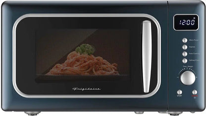 Frigidaire, 0.7 Cu. Ft. Retro Countertop Microwave Oven, 700W Compact Microwave with 8 Auto Cook Menus, Auto Defrost, 5 Power Levels, LED Display, Glass Turntable, Azure-Argent