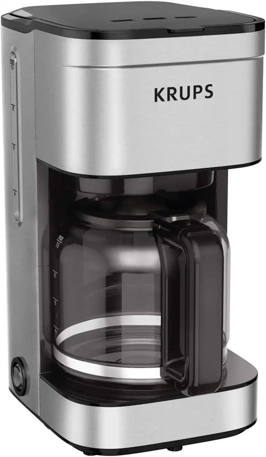 KRUPS Coffee Maker 10 Cups Simply Brew Stainless Steel Drip Coffee Maker, 900 Watts Coffee Filter, Drip Free, Dishwasher Safe Pot, Black & Silver
