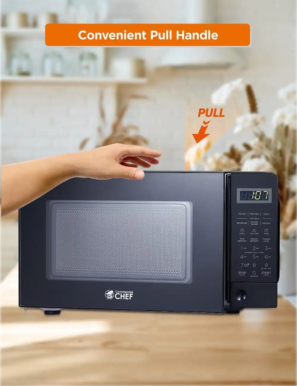 Commercial Chef 0.7 Cu. Ft. Countertop Microwave Oven, CHM770B, Black
