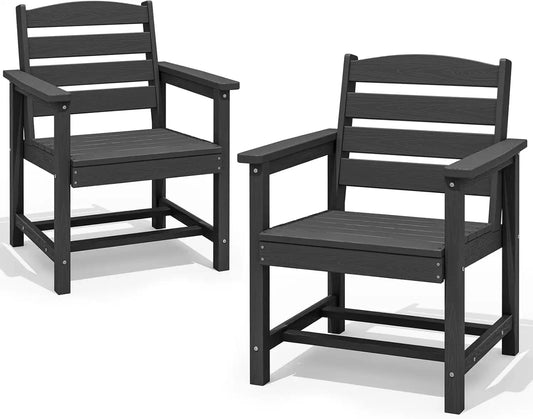 SERWALL Patio Dining Chair Set of 2, HDPE Dining Chair, Black
