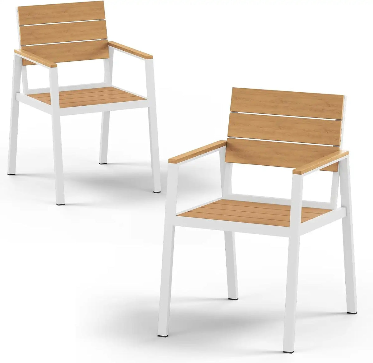 Vexwalx Outdoor Dining Set, HDPS + Aluminum Patio Dining Chairs with Ergonomic Design and Wide Seat, 2 Piece Outdoor Chairs for Garden, Backyard, Deck (2-Piece, White-Teak)