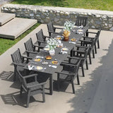 YEFU Outdoor Dining Set for 10, All-Weather HIPS, Aluminum Frame, Grey