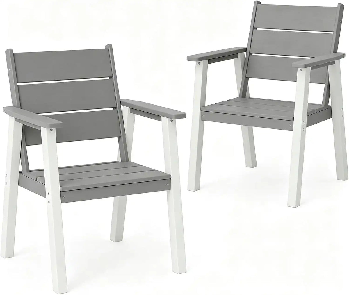 Outdoor Dining Chairs Set of 2,HDPE Patio Chairs with Wide Seat,Ergonomic Design Outdoor Furniture for Porch,Backyard,Deck,White and Grey