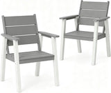 Outdoor Dining Chairs Set of 2,HDPE Patio Chairs with Wide Seat,Ergonomic Design Outdoor Furniture for Porch,Backyard,Deck,White and Grey