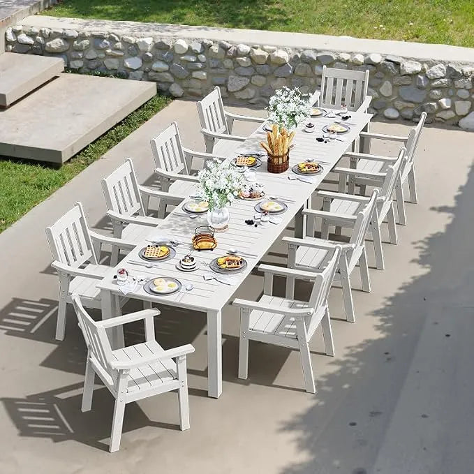 YEFU Outdoor Dining Set for 10, All-Weather HIPS, Aluminum Frame, White