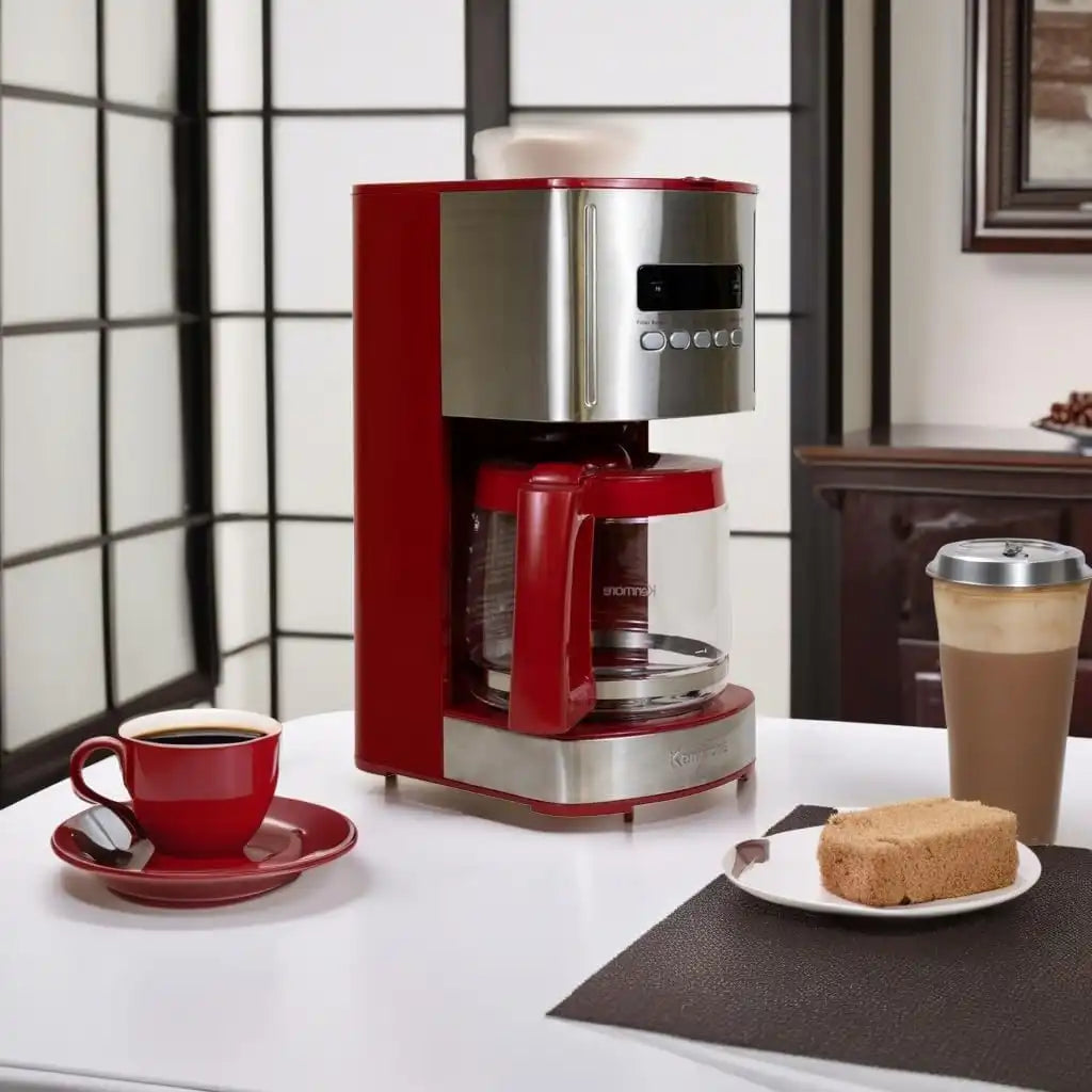 Koolatron Kenmore Drip Coffee Maker - 12-Cup Programmable Coffee Machine With Glass Pot, Pause and Pour, Auto Shut-Off, Large Water Reservoir, Reusable Filter, Dishwasher Safe Carafe, Red