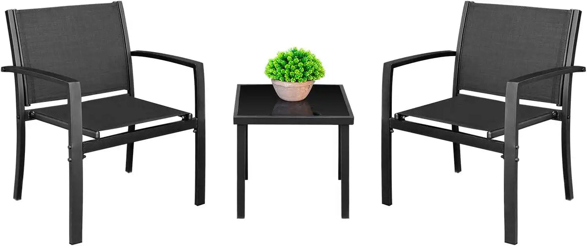 Homall 3 Pieces Patio Furniture Set Outdoor Patio Conversation Textilene Bistro Set Modern Porch Lawn Chairs with Coffee Table for Home and Balcony (Black)
