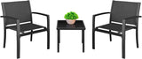 Homall 3 Pieces Patio Furniture Set Outdoor Patio Conversation Textilene Bistro Set Modern Porch Lawn Chairs with Coffee Table for Home and Balcony (Black)