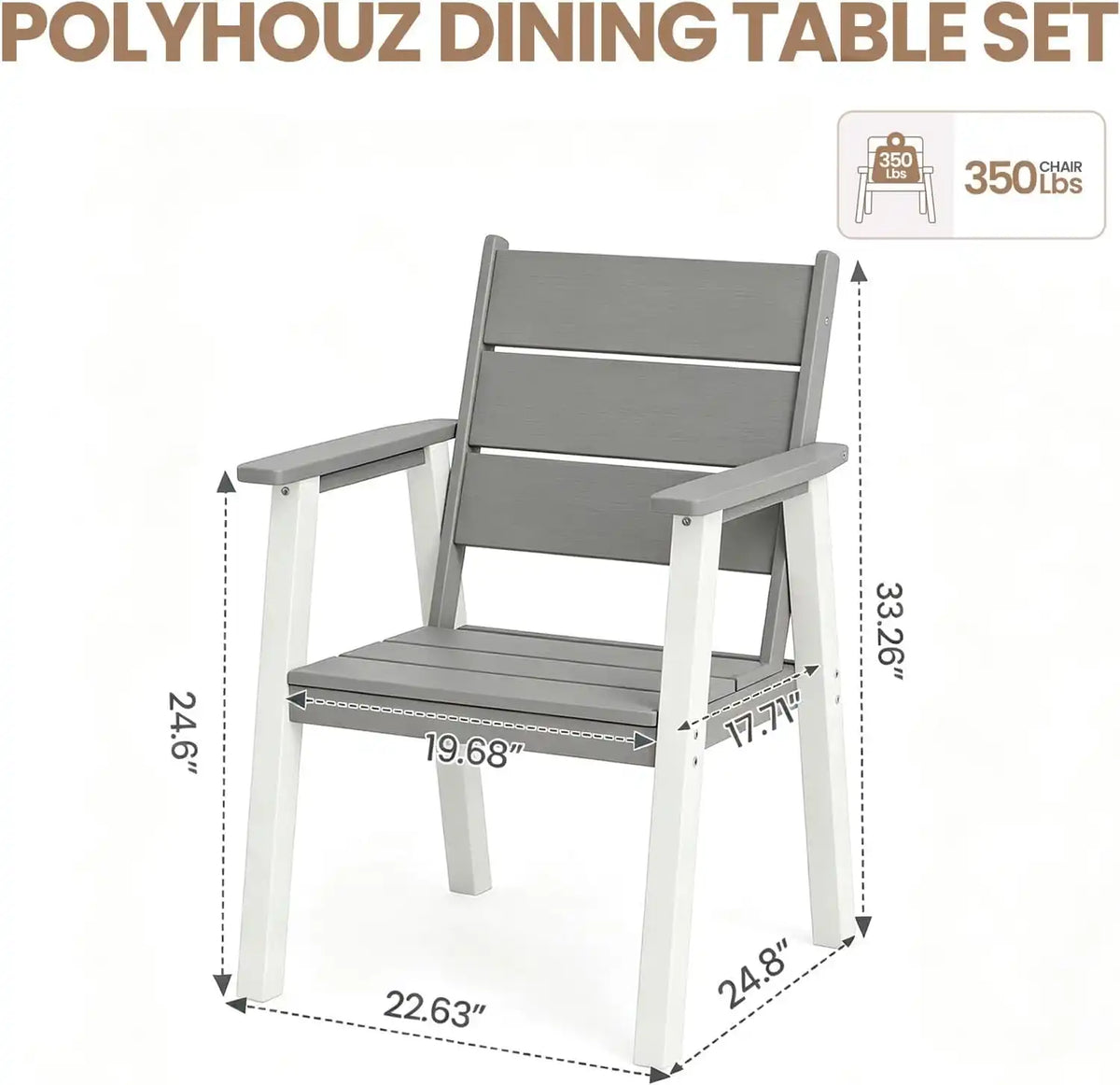 Outdoor Dining Chairs Set of 2,HDPE Patio Chairs with Wide Seat,Ergonomic Design Outdoor Furniture for Porch,Backyard,Deck,White and Grey