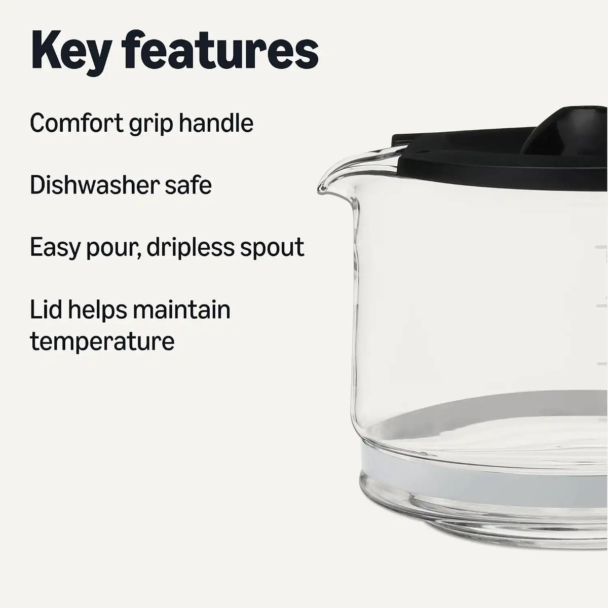 Amazon Basics 5-Cup Glass Replacement Carafe for Coffee Maker, Comfort-Grip Handle, Dripless Spout, Black (Pack of 12)