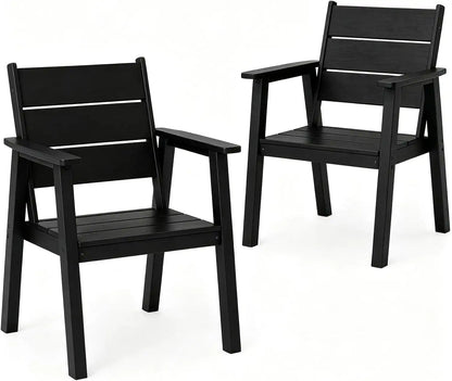 Outdoor Dining Chairs Set of 2,HDPE Patio Chairs with Wide Seat,Ergonomic Design Outdoor Furniture for Porch,Backyard,Deck,Black